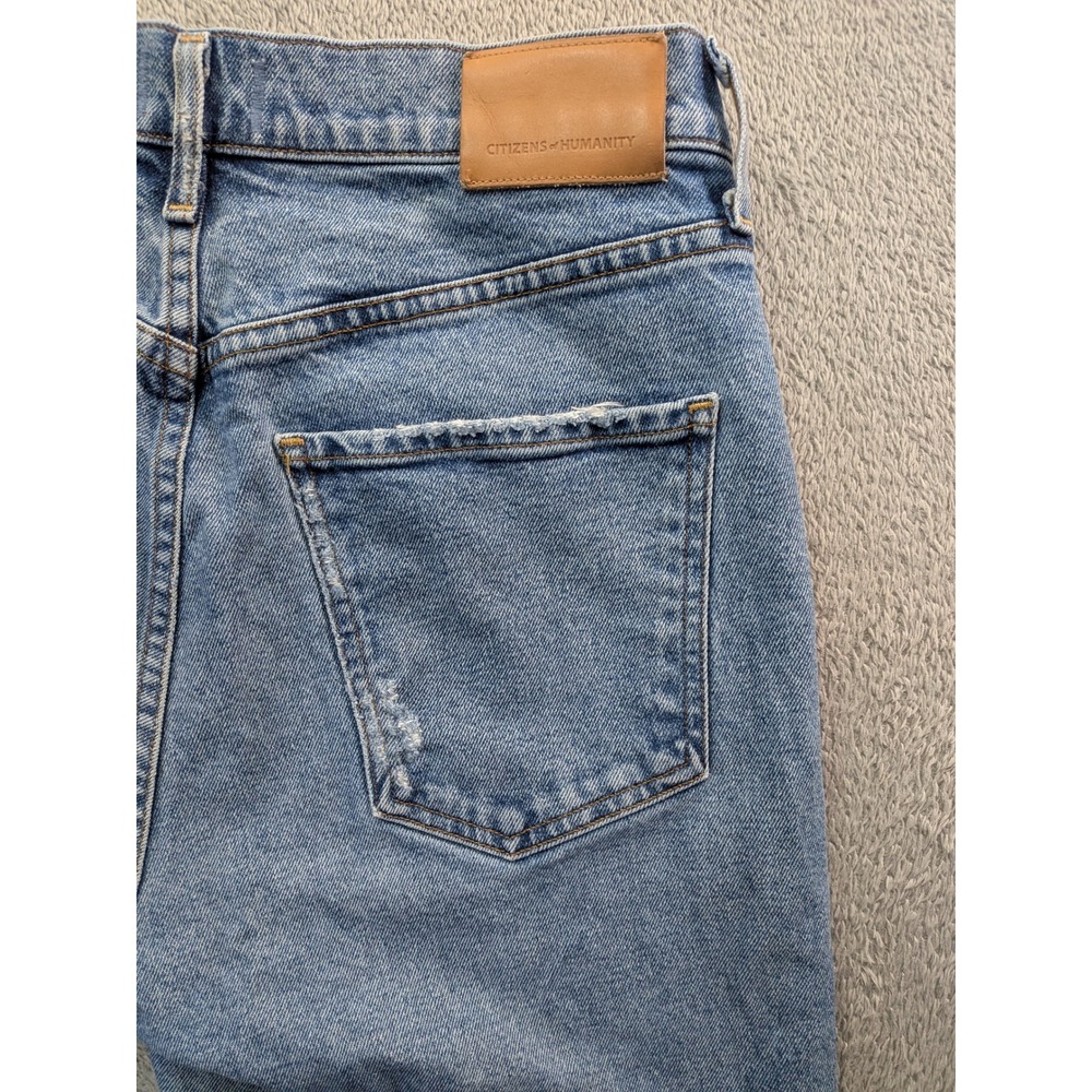 Citizens of Humanity Jolene High Rise Slim Straight Jeans Blue Distressed Hem 28